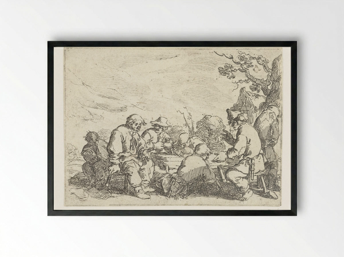 Drinkende boeren aan een tafel - Andries Both - Framed Print Black