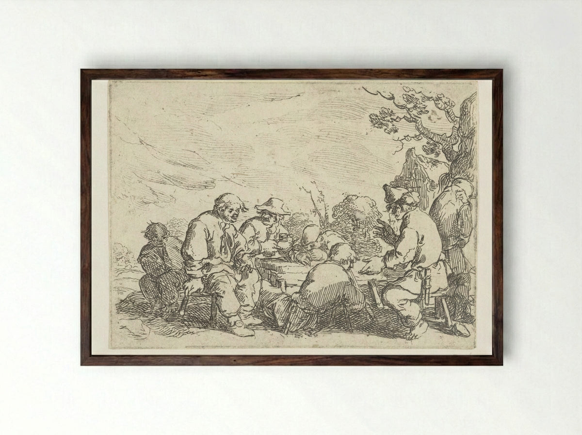 Drinkende boeren aan een tafel - Andries Both - Framed Print Dark Wood