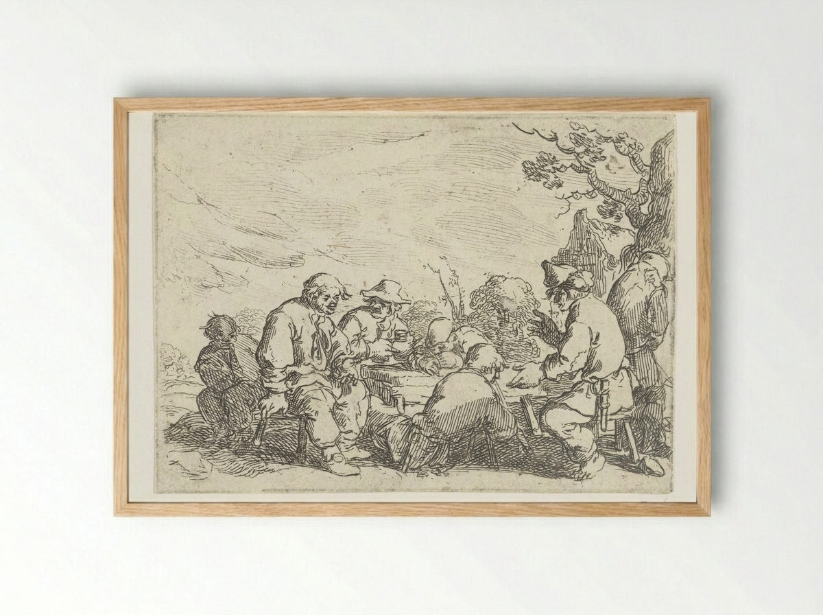 Drinkende boeren aan een tafel - Andries Both - Framed Print Wood
