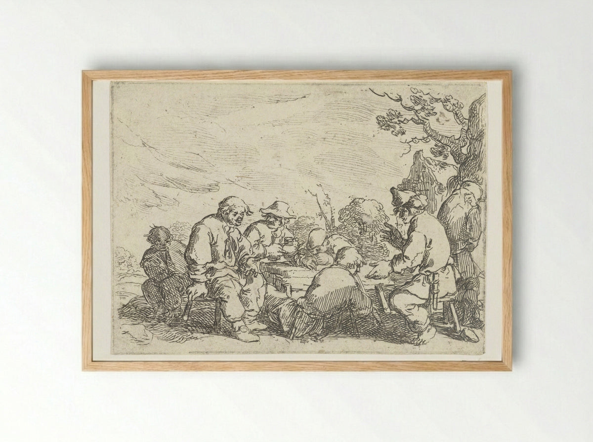 Drinkende boeren aan een tafel - Andries Both - Framed Print Wood