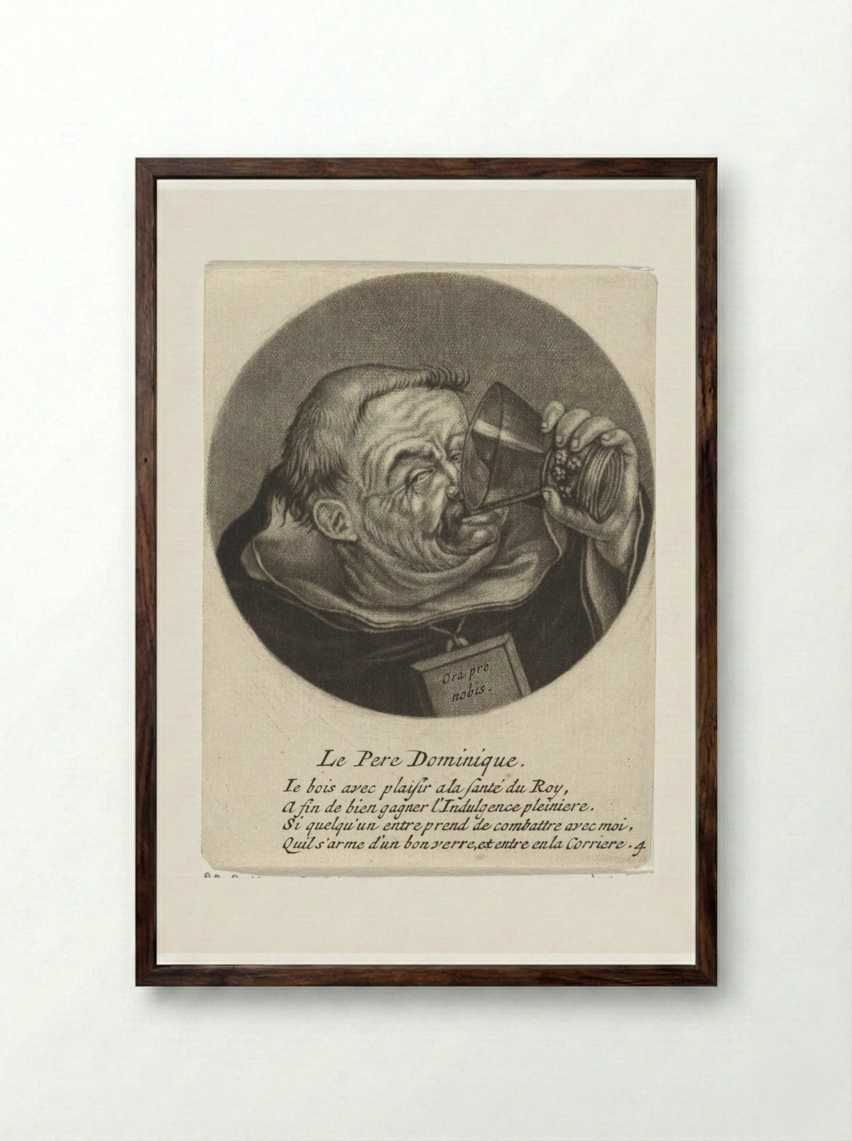 Drinkende dominicaan - Jacob Gole - Framed Print Dark Wood
