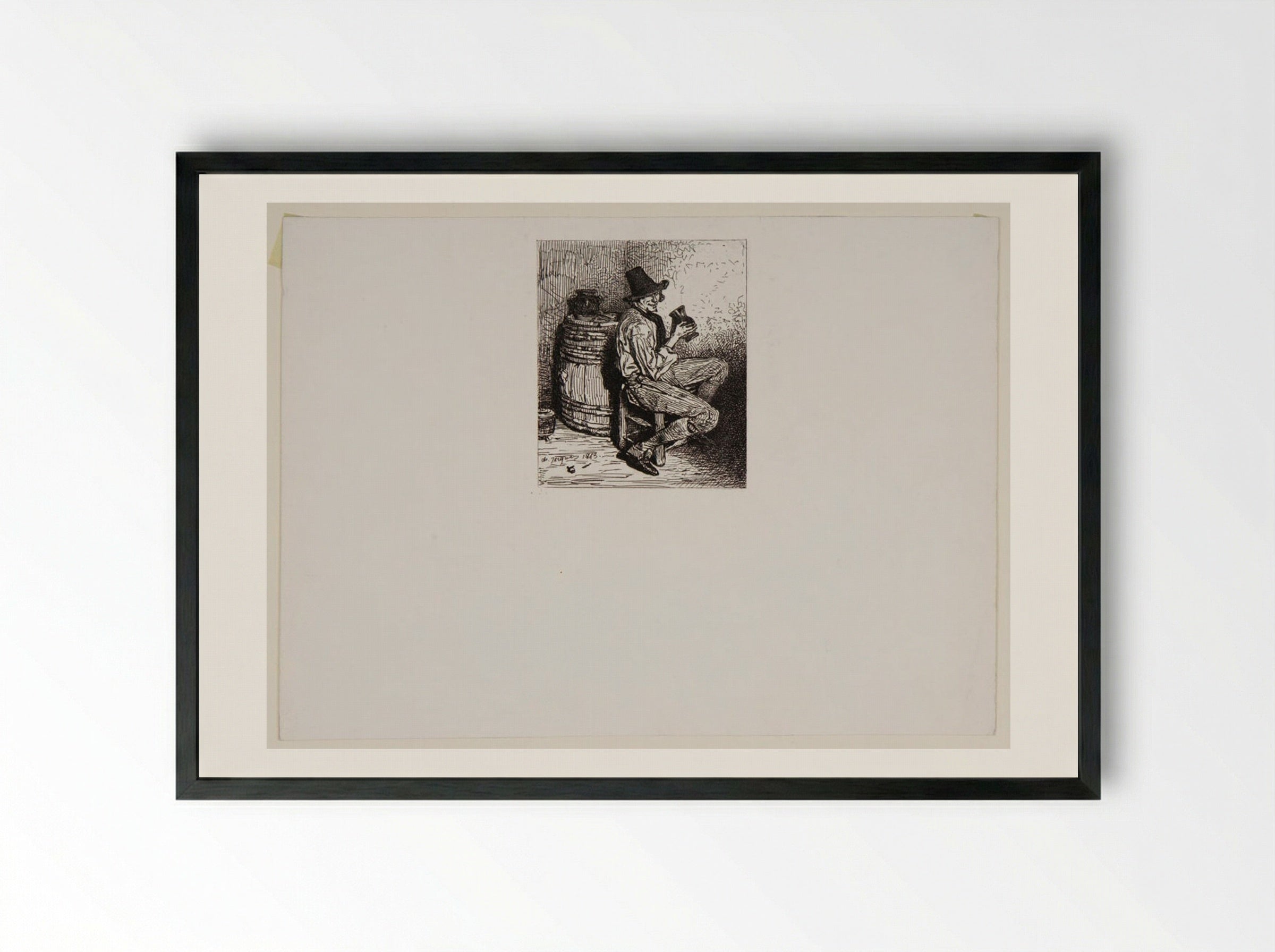 Drinker - Charles-Émile Jacque - Framed Print Black