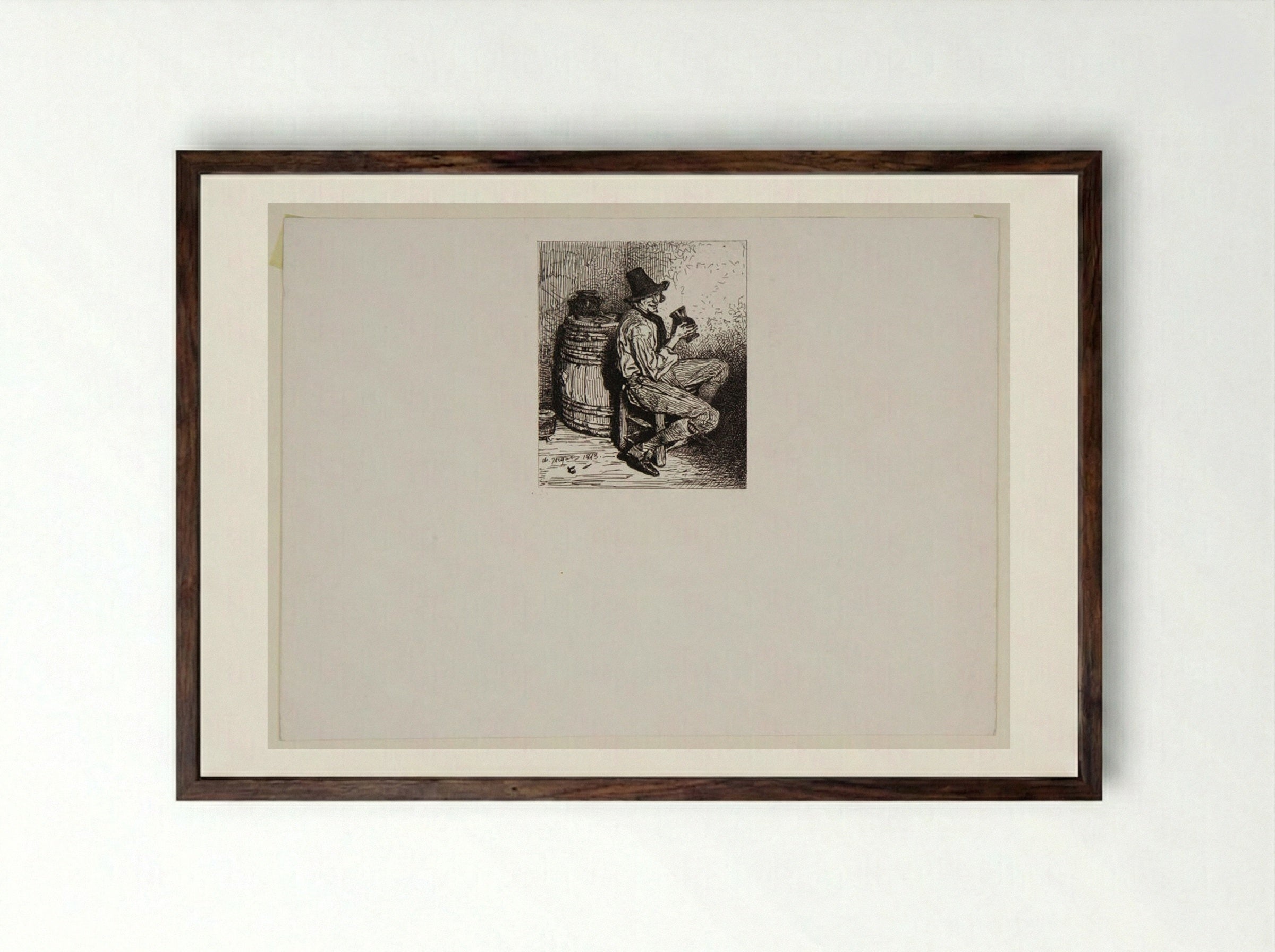 Drinker - Charles-Émile Jacque - Framed Print Dark Wood