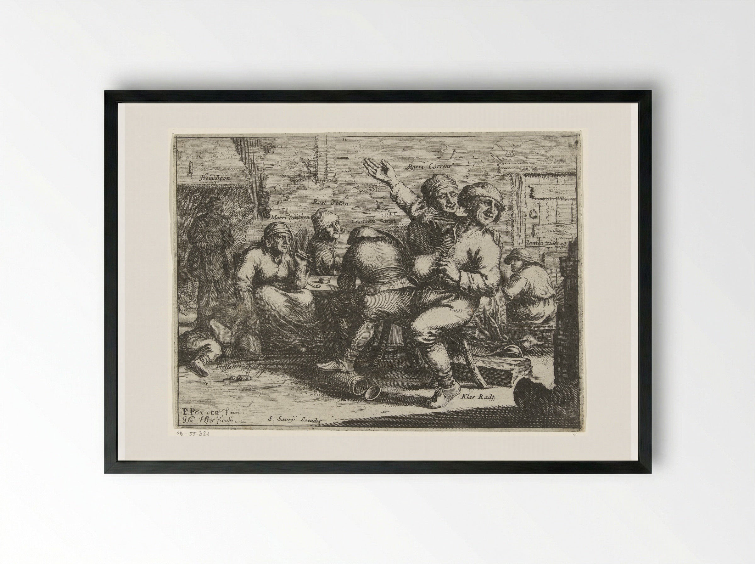 Drinkers en rokers in een interieur - Salomon Savery - Framed Print Black