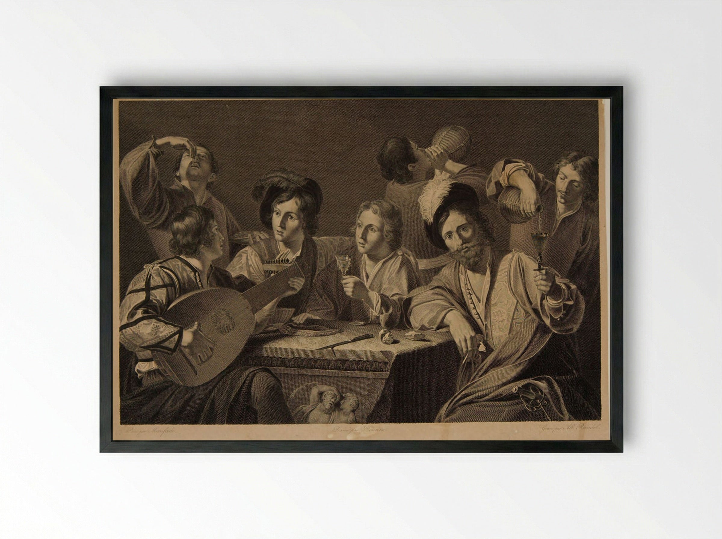 Drinking Bout - Albrecht Christoph Reindel - Framed Print Black