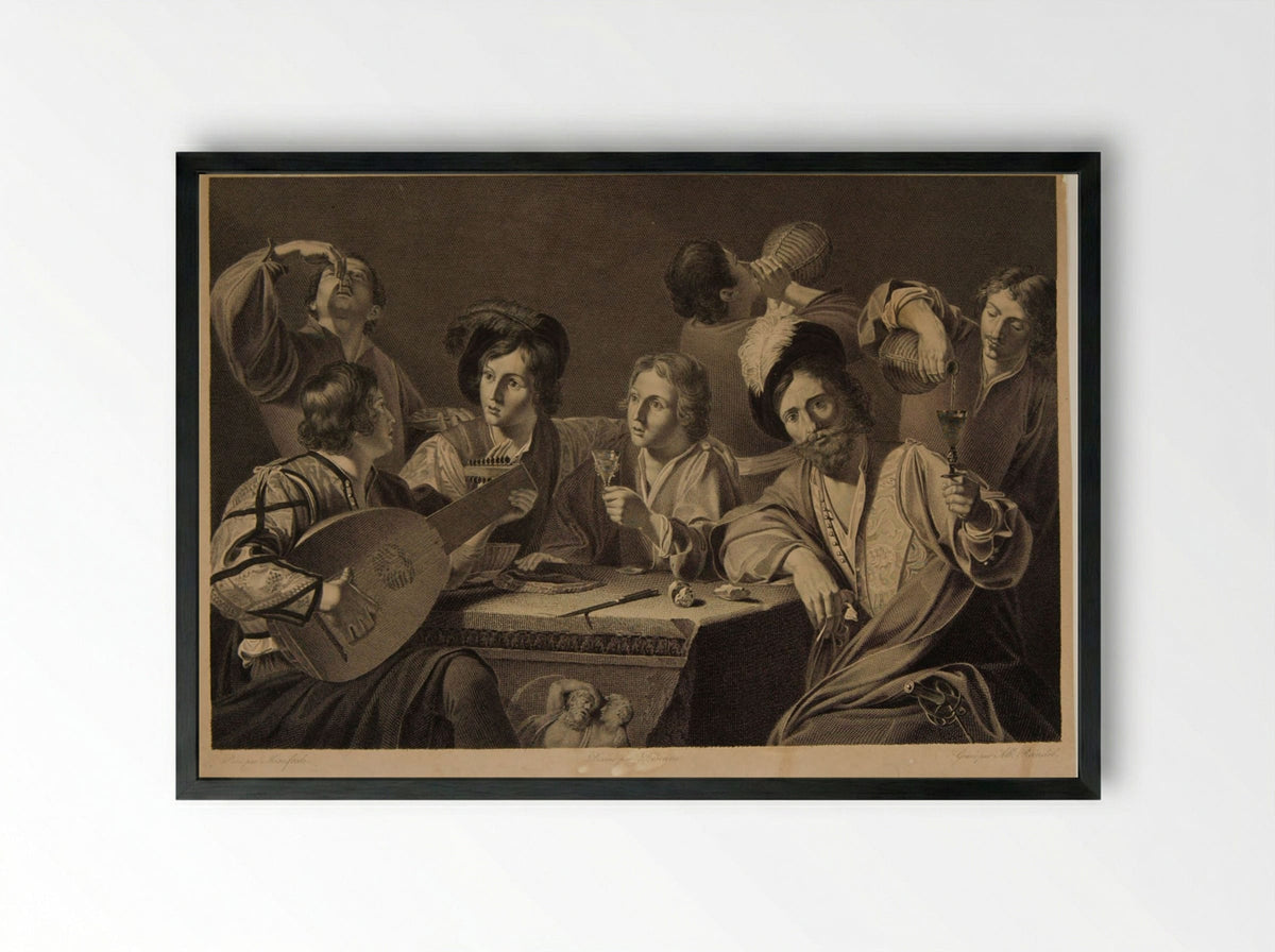 Drinking Bout - Albrecht Christoph Reindel - Framed Print Black