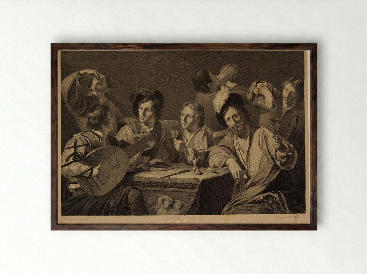 Drinking Bout - Albrecht Christoph Reindel - Framed Print Dark Wood