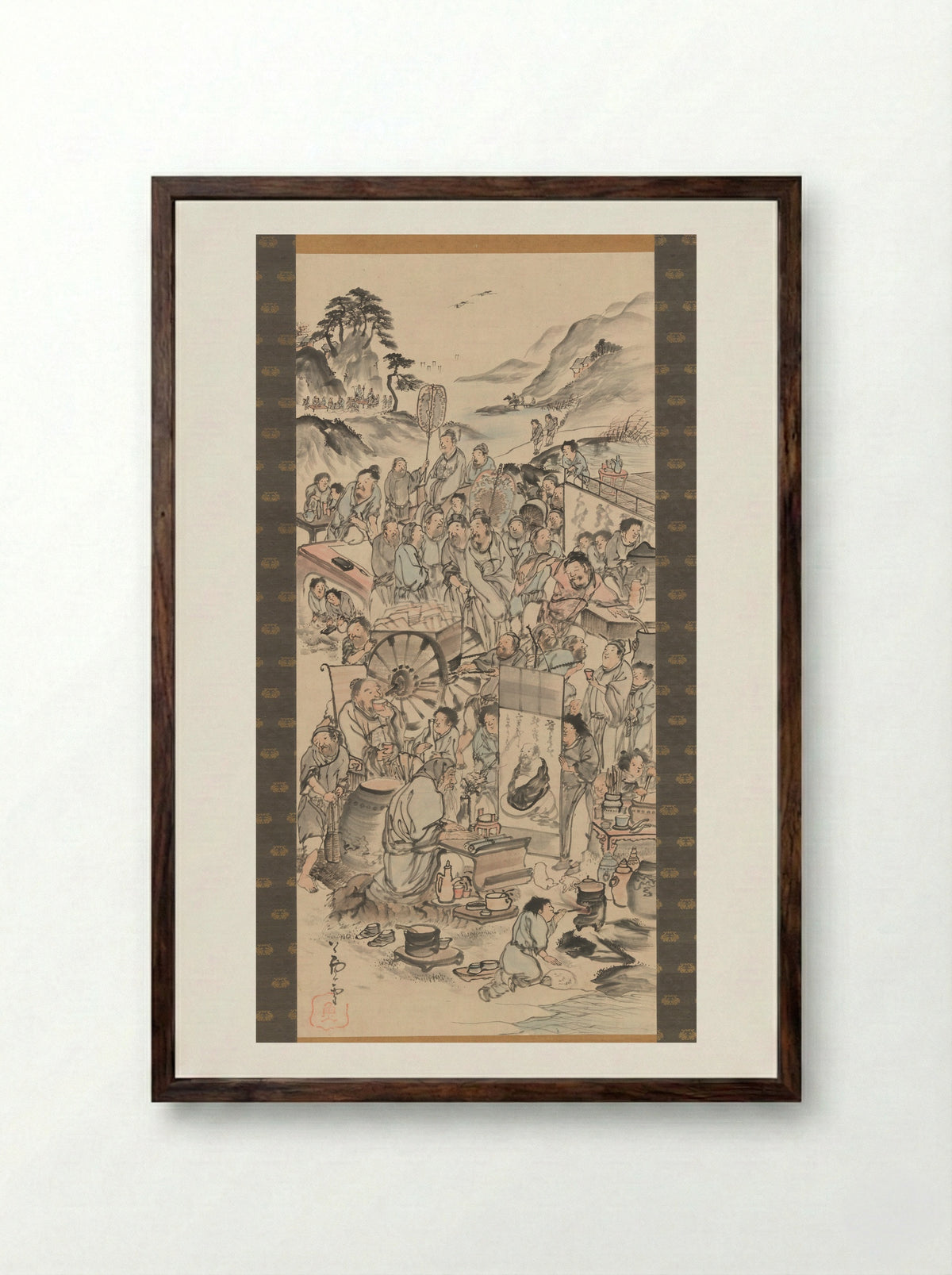 Drinking Festival of the Eight Immortals of the Wine Cup - Nagasawa Rosetsu - Framed Print Dark Wood