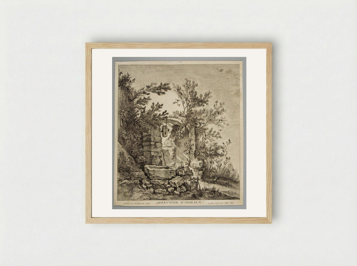 Drinking-Trough for Birds - Pierre-Quentin Chedel - Framed Print Wood