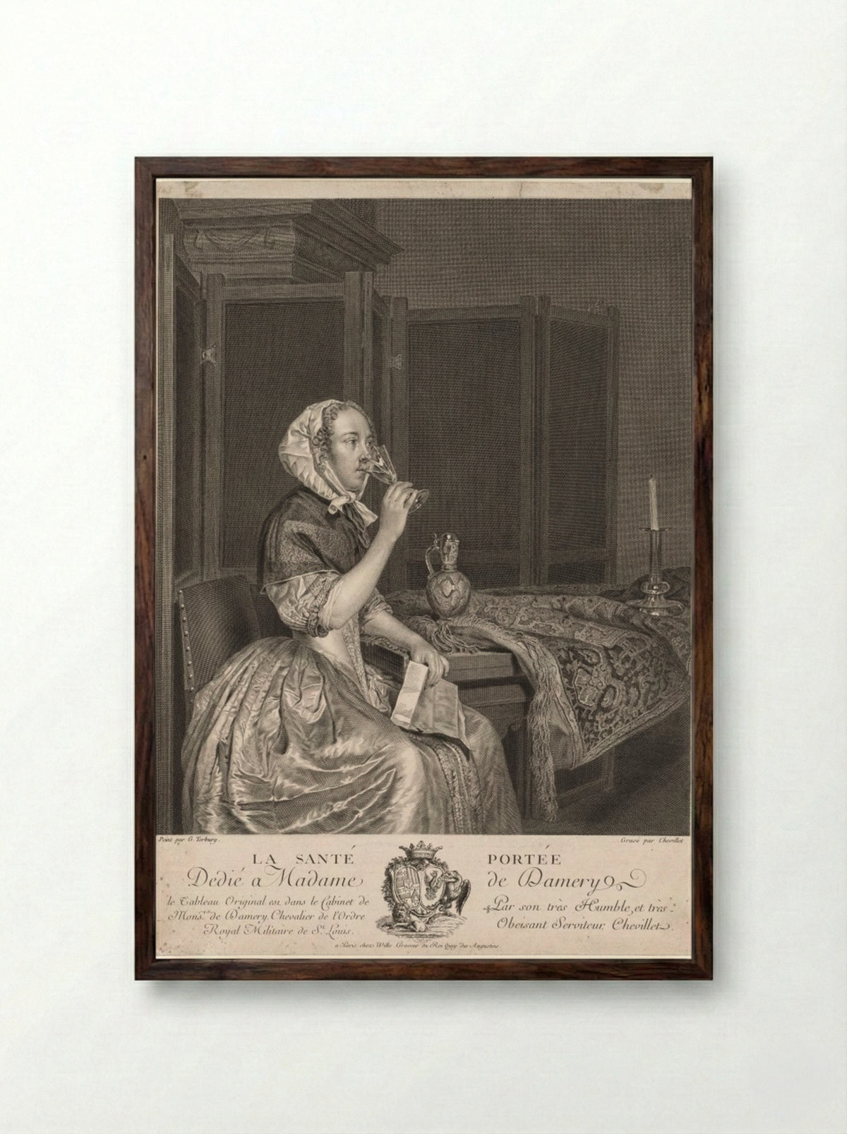 Drinking a Toast - Gerard ter Borch - Framed Print Dark Wood