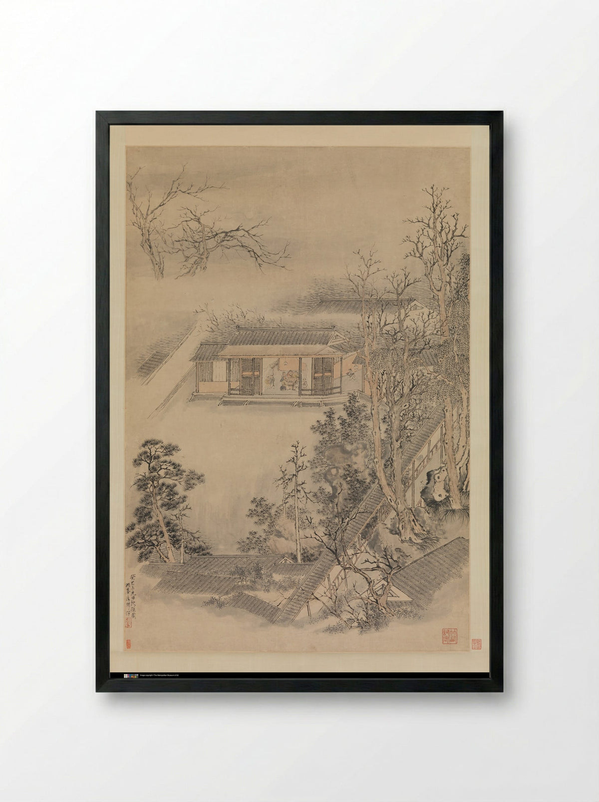 Drinking in the Bamboo Garden on the Lantern Festival - Luo Ping - Framed Print Black