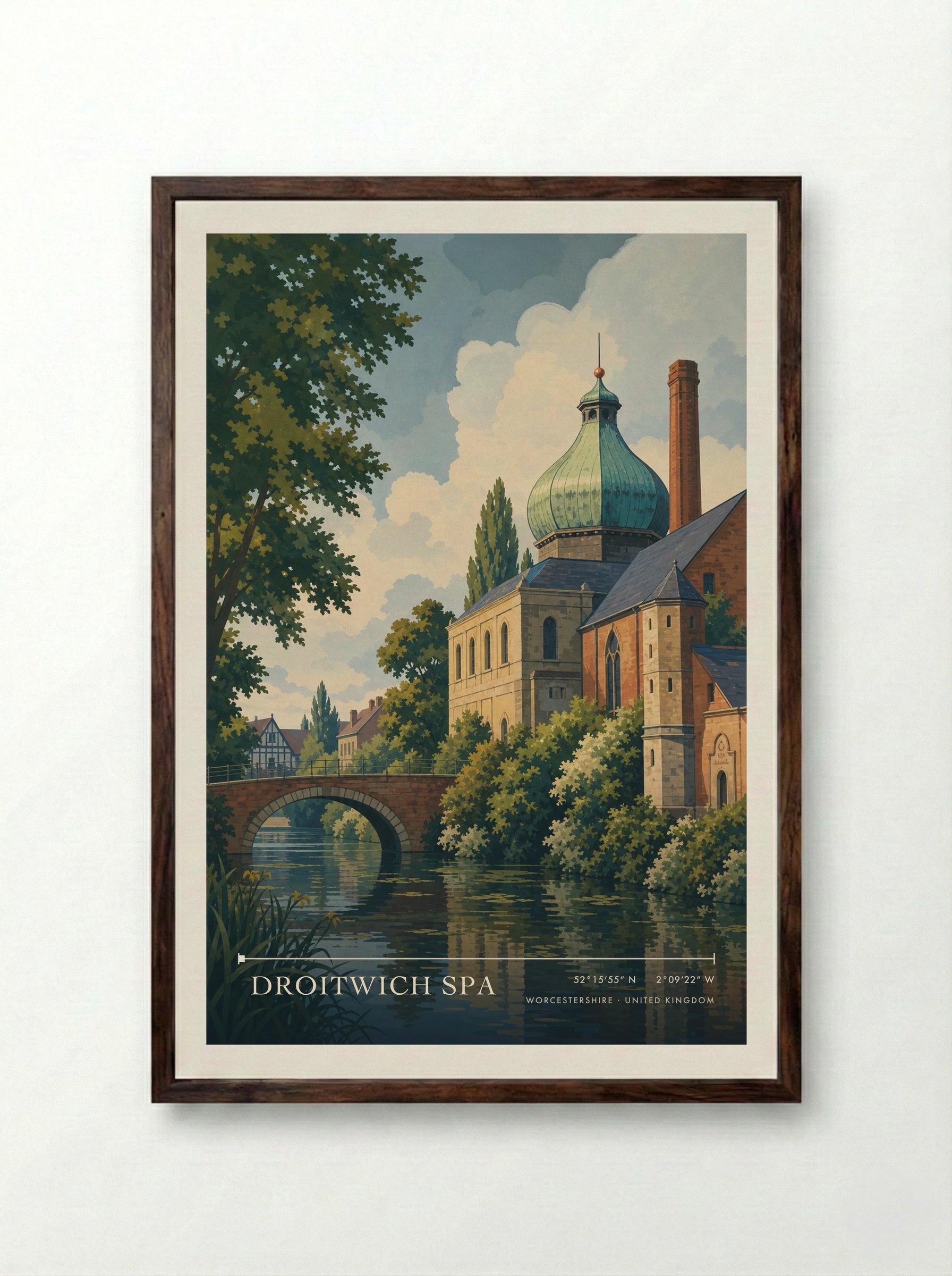 Droitwich Spa Worcestershire United Kingdom Travel Poster - Framed Print Dark Wood