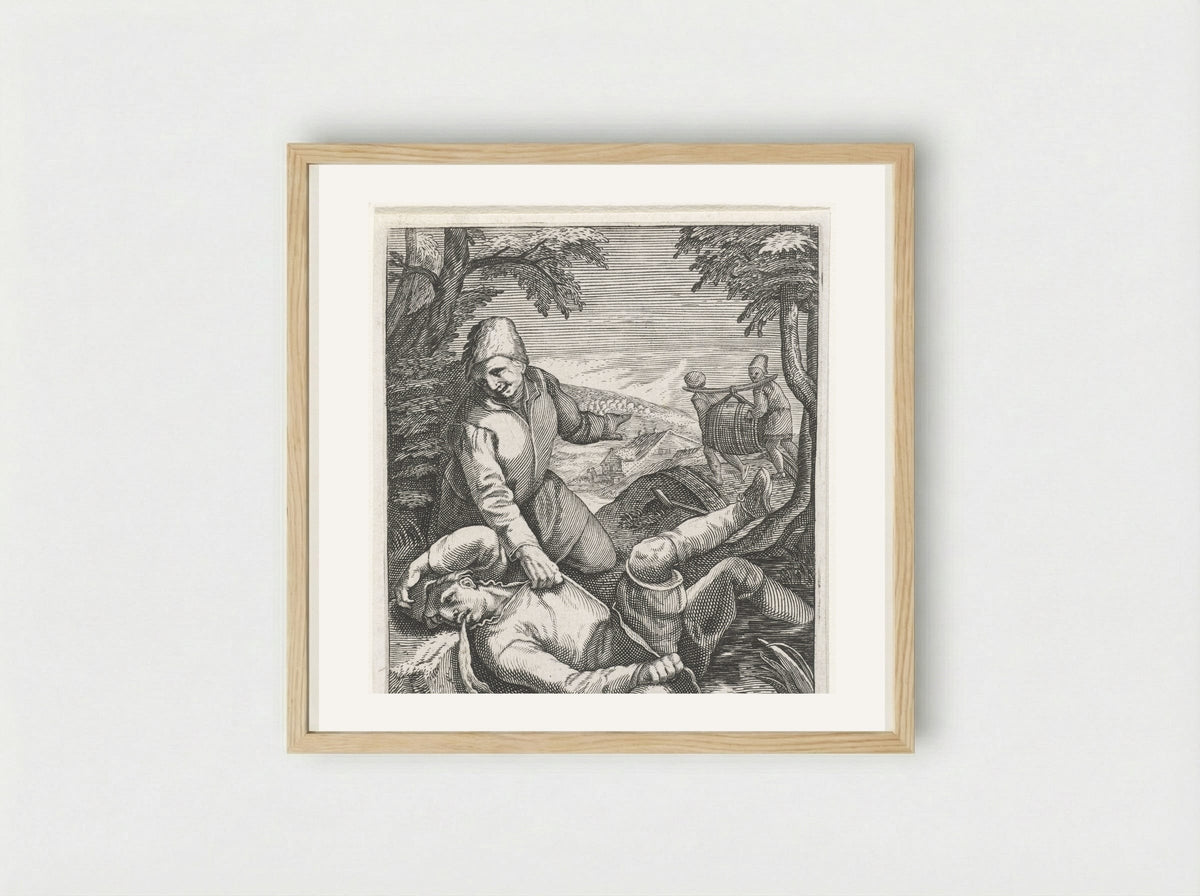 Dronkaard, brakend in een sloot - Johann Theodor de Bry - Framed Print Wood