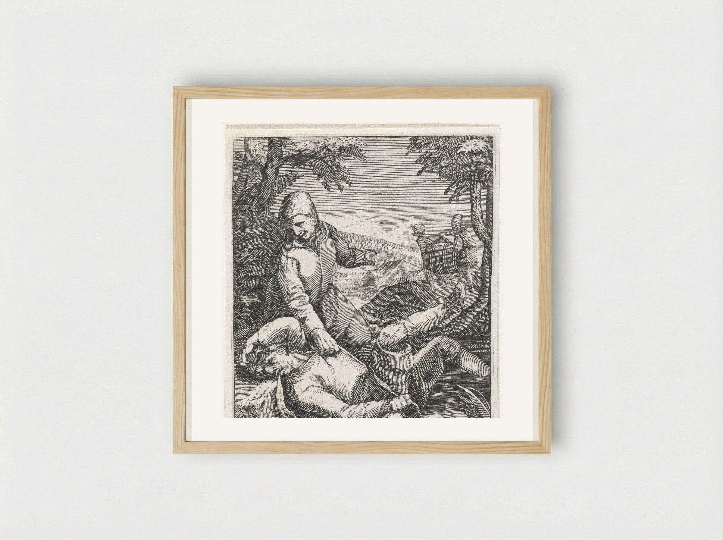 Dronkaard, brakend in een sloot - Johann Theodor de Bry - Framed Print Wood
