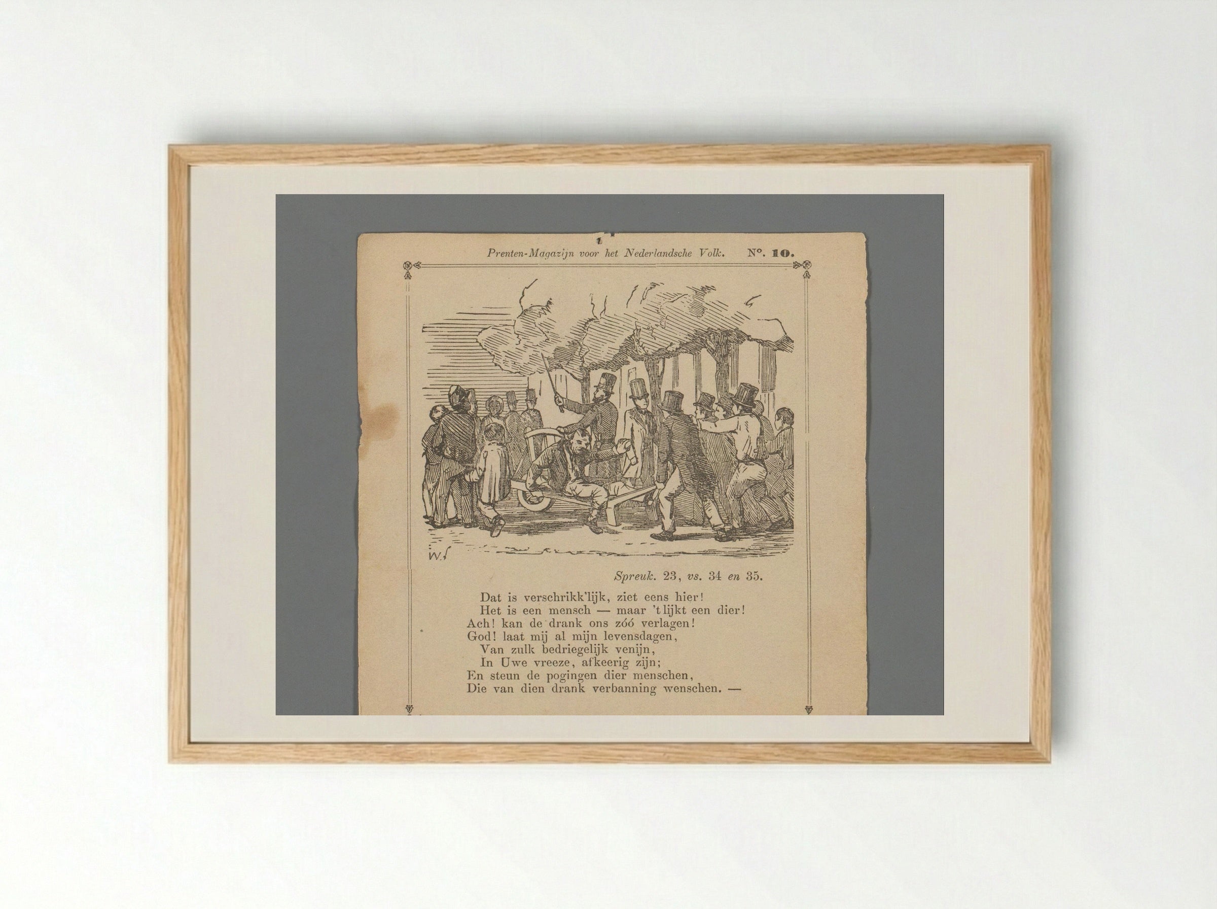 Dronkaard op een kruiwagen voortgeduwd door een groep mannen op straat - Isaac Weissenbruch - Framed Print Wood