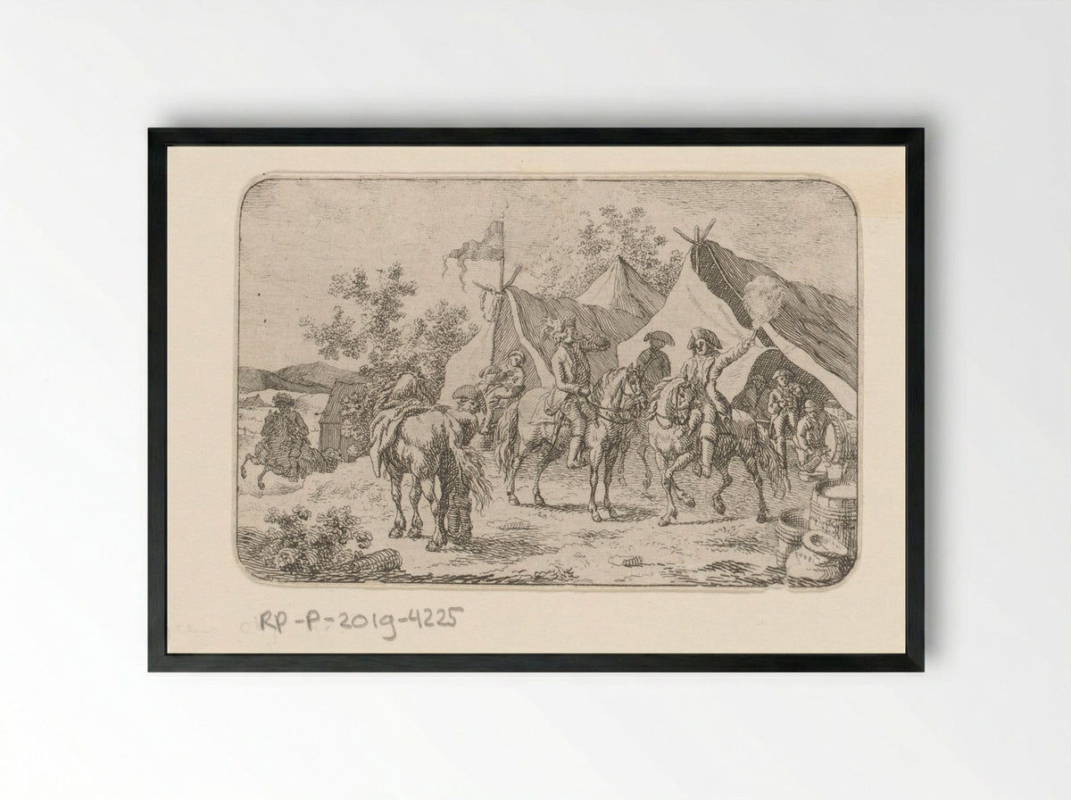 Dronken soldaten in legerkamp - Jacob Elias van Varelen - Framed Print Black