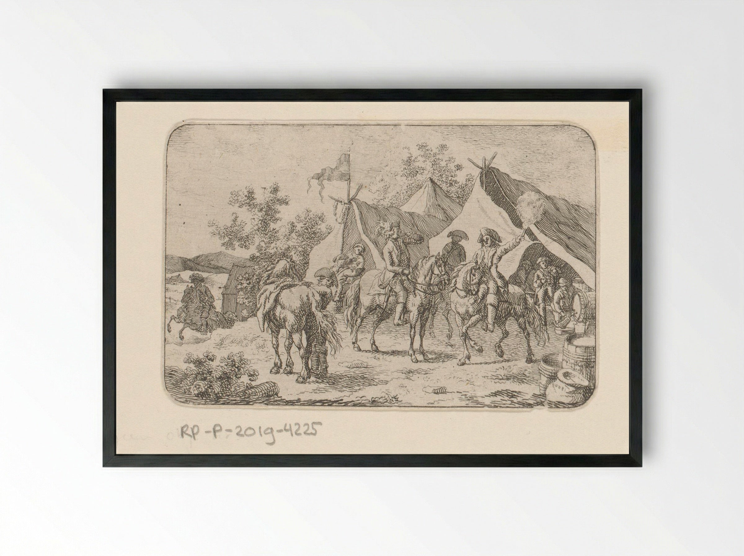 Dronken soldaten in legerkamp - Jacob Elias van Varelen - Framed Print Black
