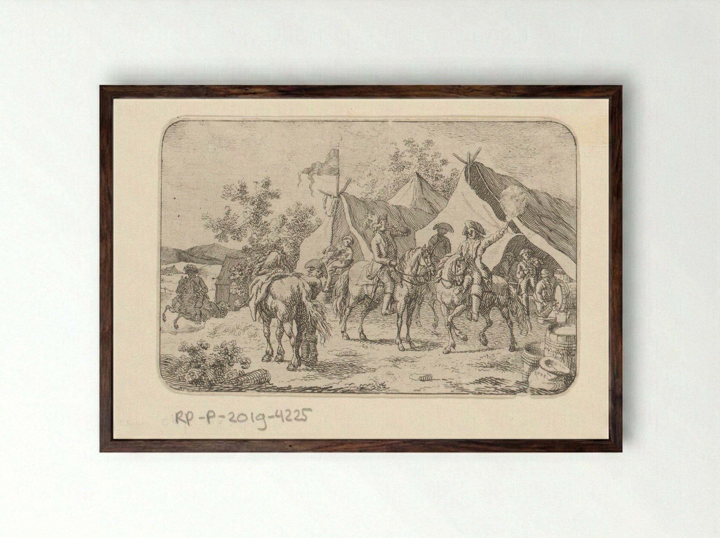 Dronken soldaten in legerkamp - Jacob Elias van Varelen - Framed Print Dark Wood