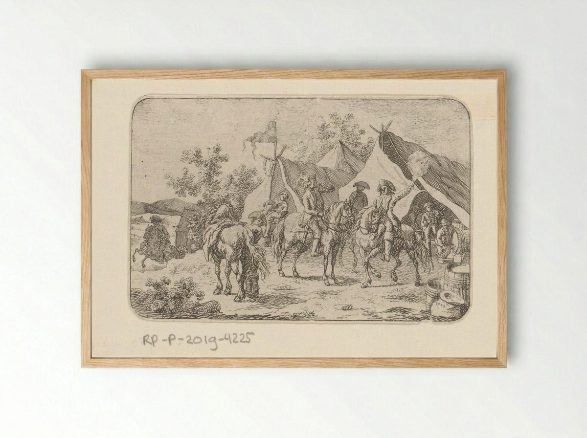Dronken soldaten in legerkamp - Jacob Elias van Varelen - Framed Print Wood