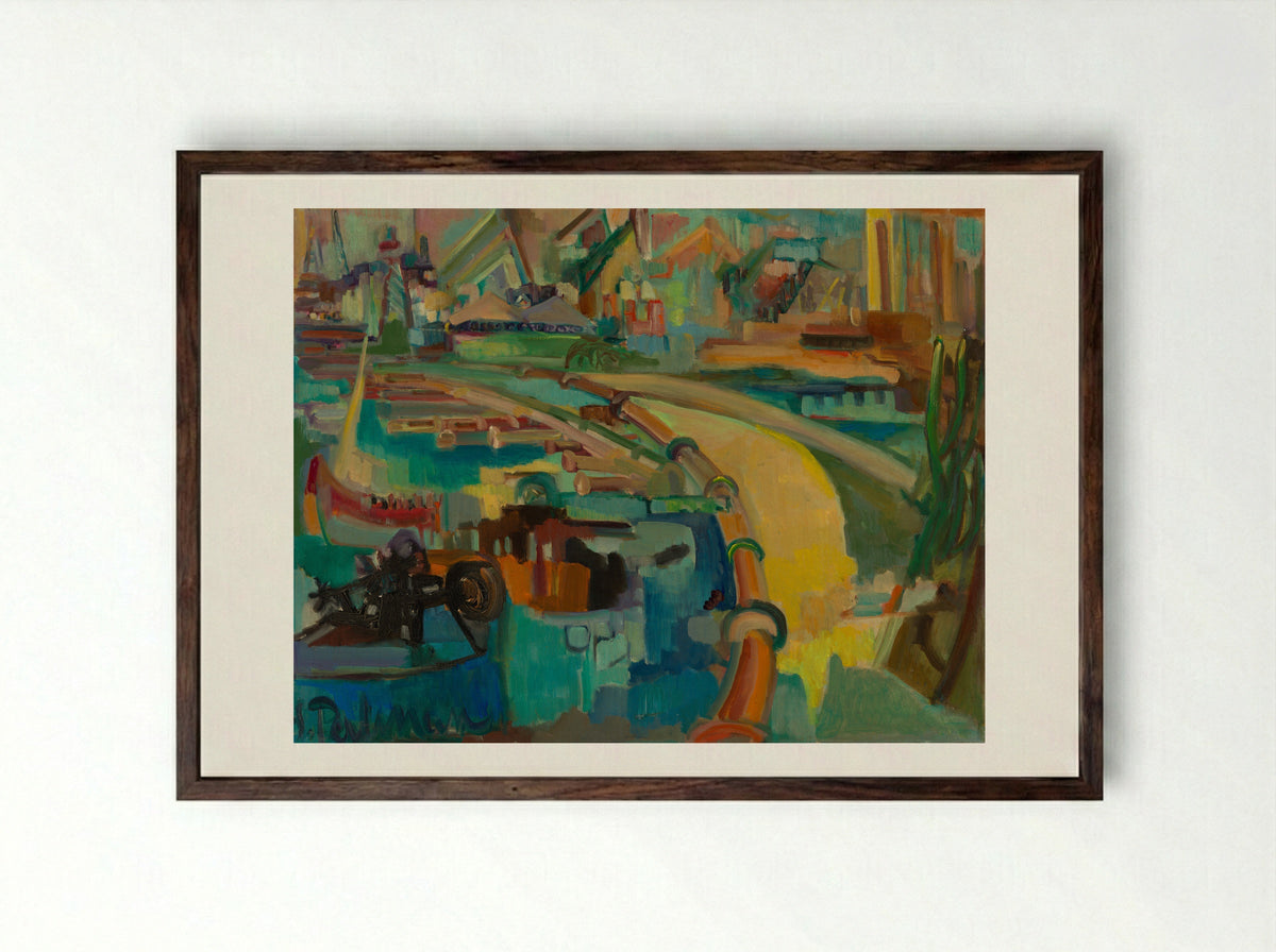 Droogdok op Curaçao - Suzanne Perlman - Framed Print Dark Wood