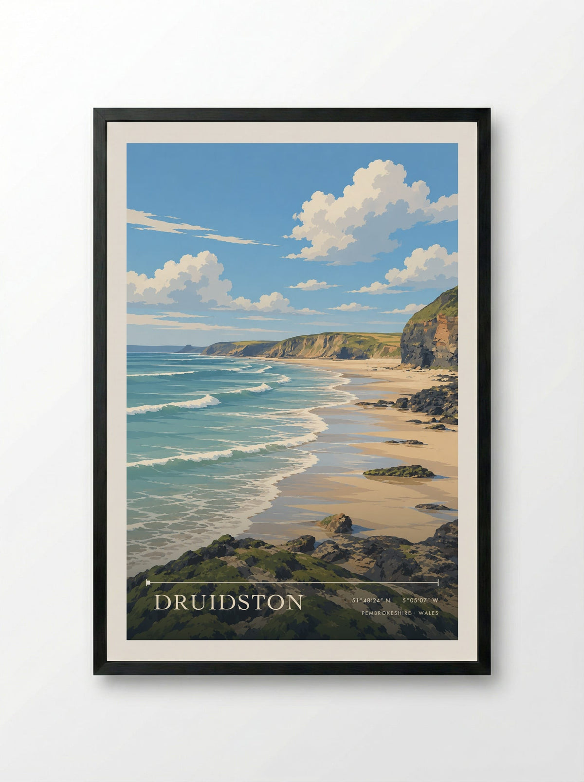Druidston, Pembrokeshire | Travel Poster - Framed Print Black