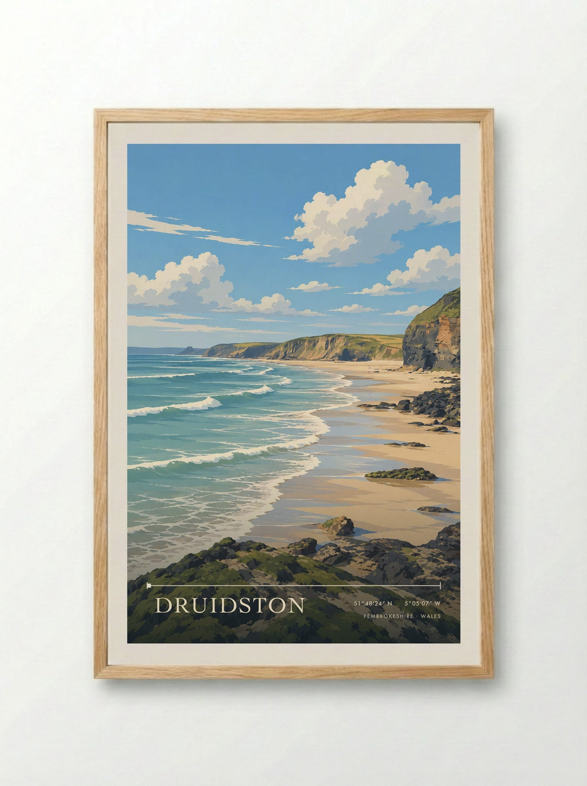 Druidston, Pembrokeshire | Travel Poster - Framed Print Wood