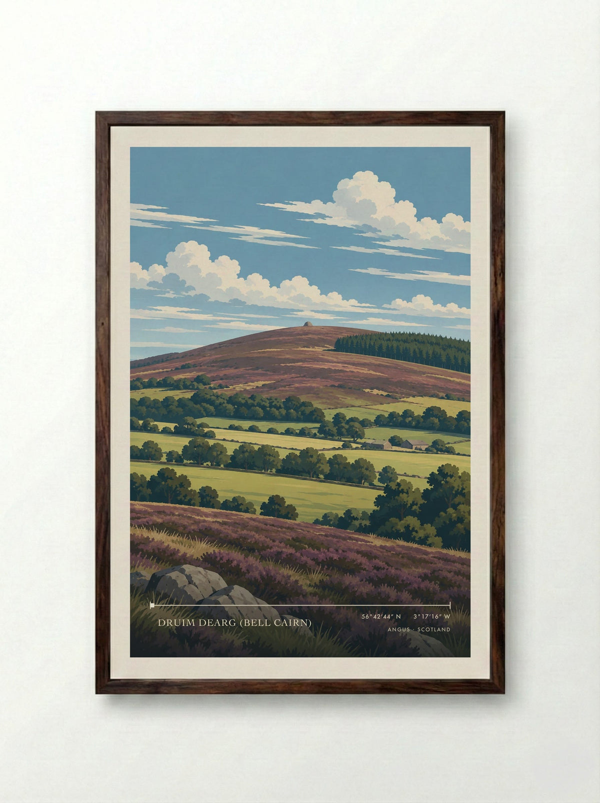Druim Dearg (Bell Cairn), Angus | Travel Poster - Framed Print Dark Wood