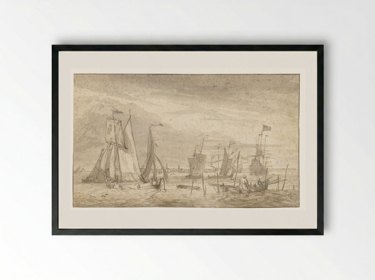 Druk bevaren rivier voor een stadsprofiel - Pieter Coopse - Framed Print Black