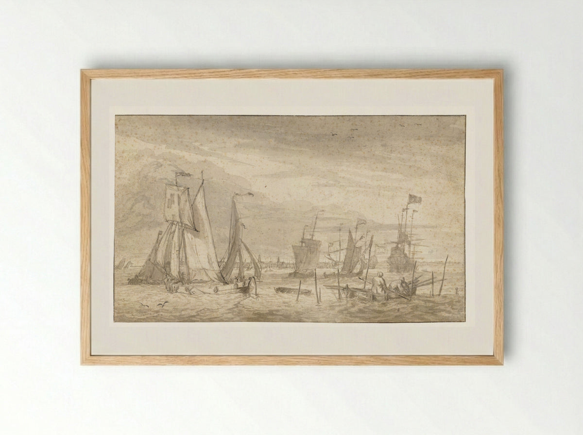 Druk bevaren rivier voor een stadsprofiel - Pieter Coopse - Framed Print Wood