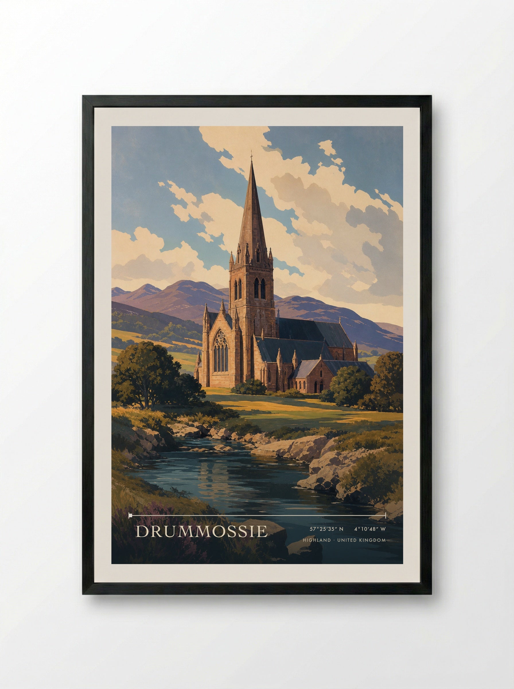 Drummossie Highland United Kingdom Travel Poster - Framed Print Black