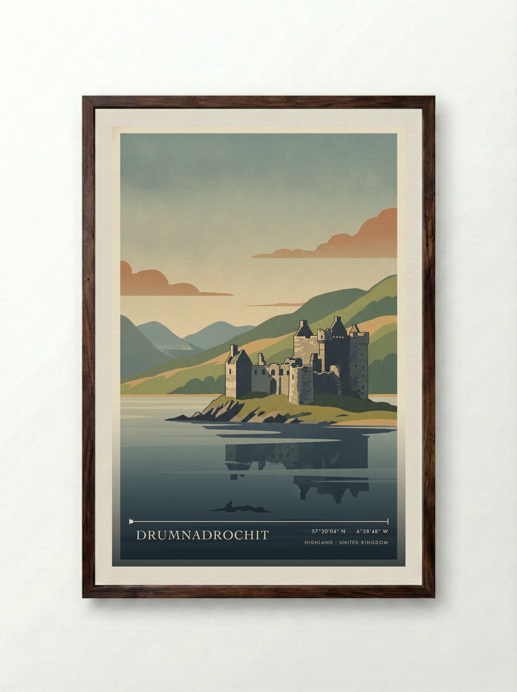 Drumnadrochit Highland United Kingdom Travel Poster - Framed Print Dark Wood