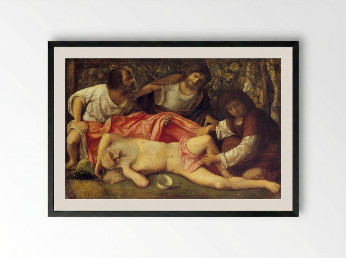 Drunkenness of Noah - Giovanni Bellini - Framed Print Black