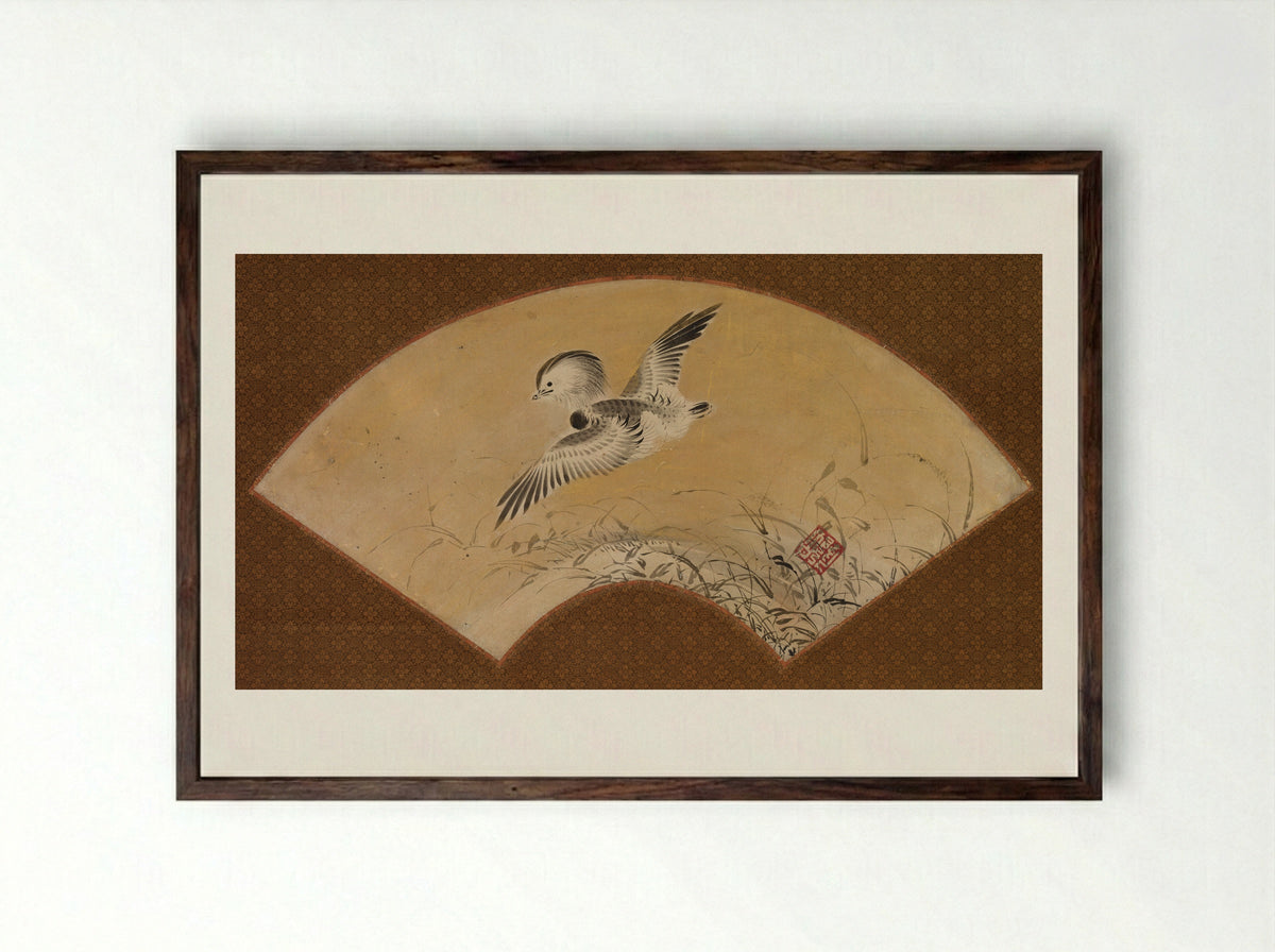 Duck in Flight - Shikibu Terutada - Framed Print Dark Wood