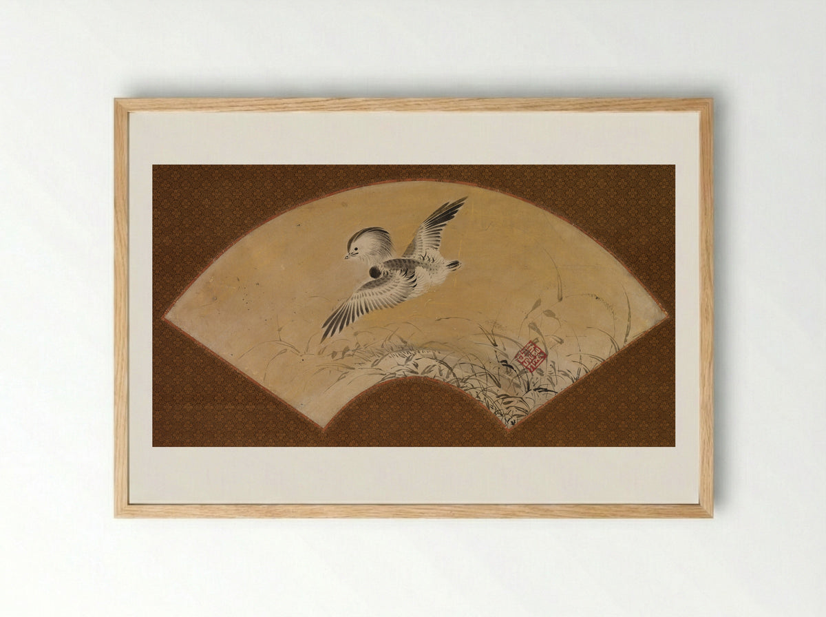 Duck in Flight - Shikibu Terutada - Framed Print Wood