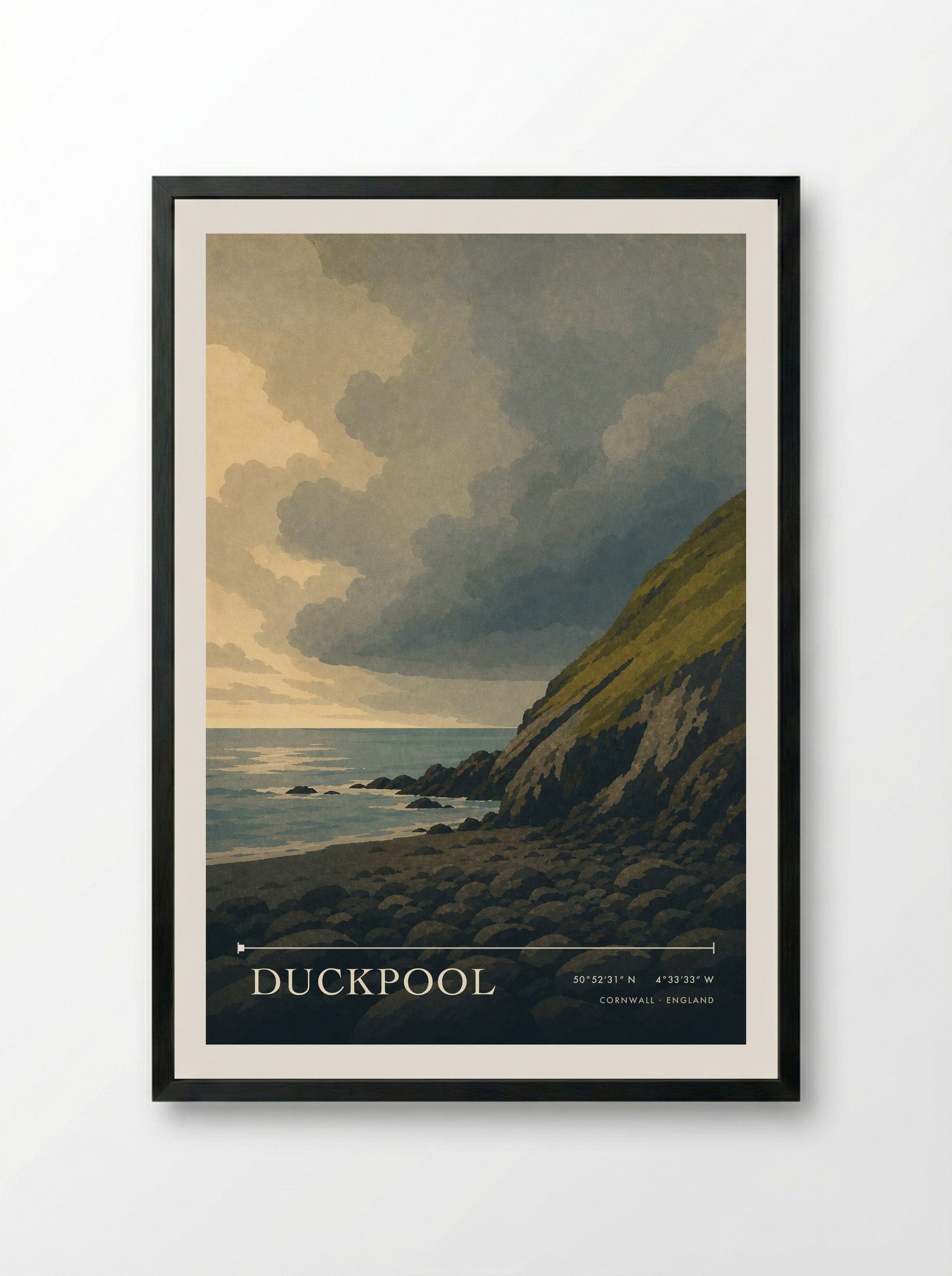 Duckpool Cornwall England Travel Poster - Framed Print Black