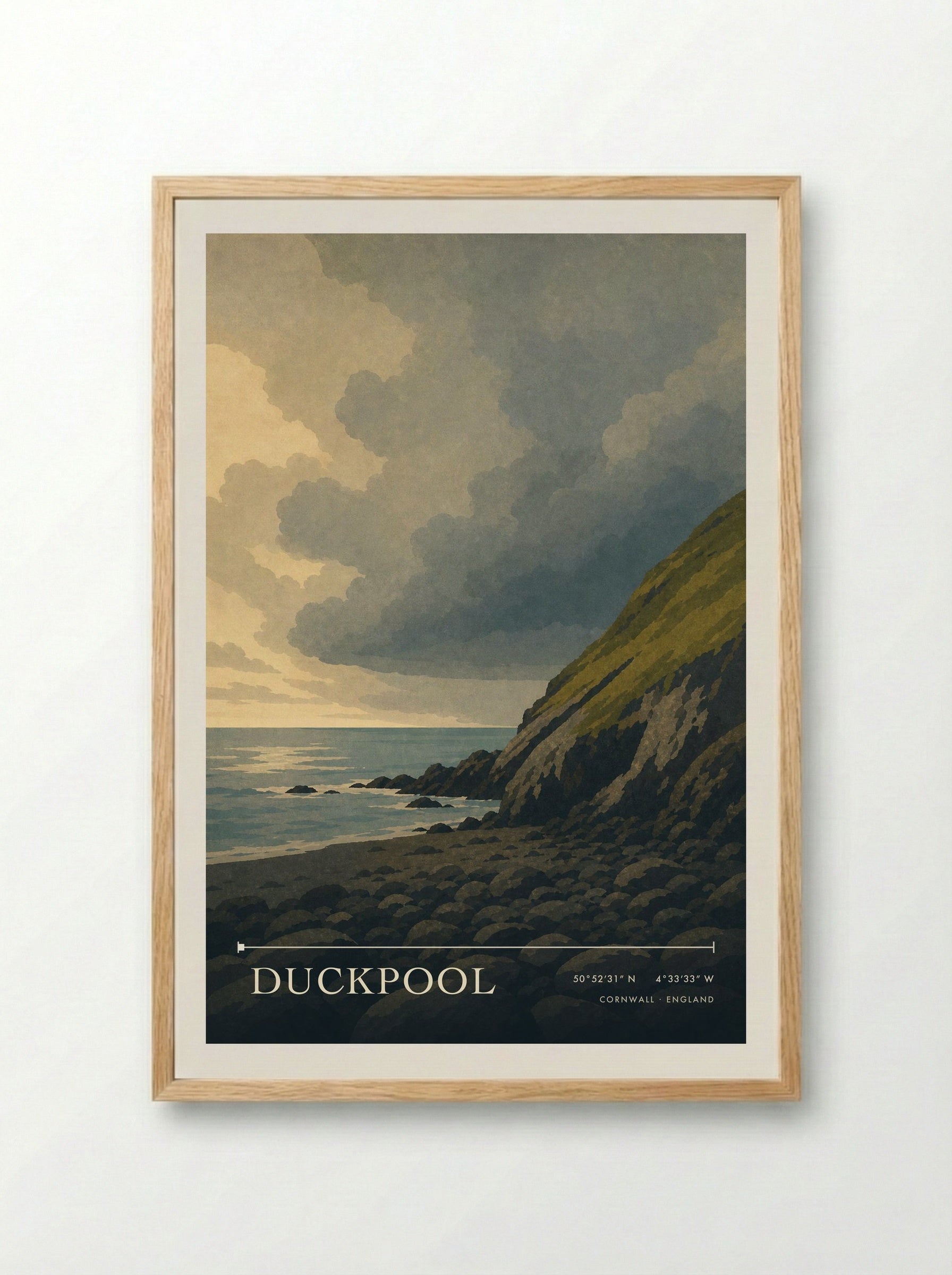 Duckpool Cornwall England Travel Poster - Framed Print Wood