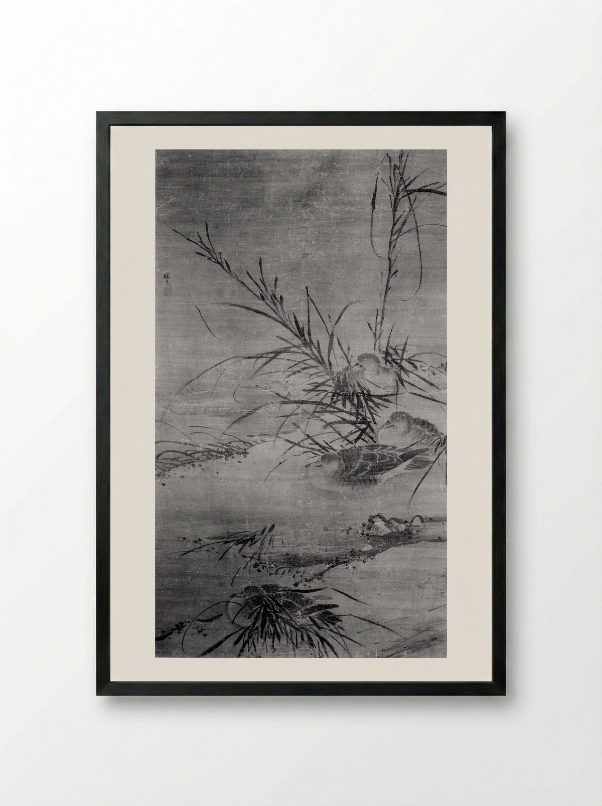 Ducks and Reeds - Lin Liang - Framed Print Black