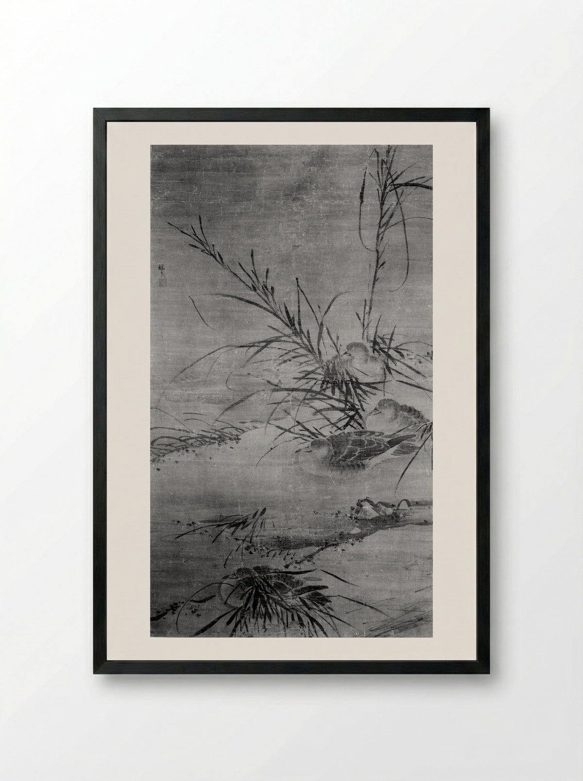 Ducks and Reeds - Lin Liang - Framed Print Black