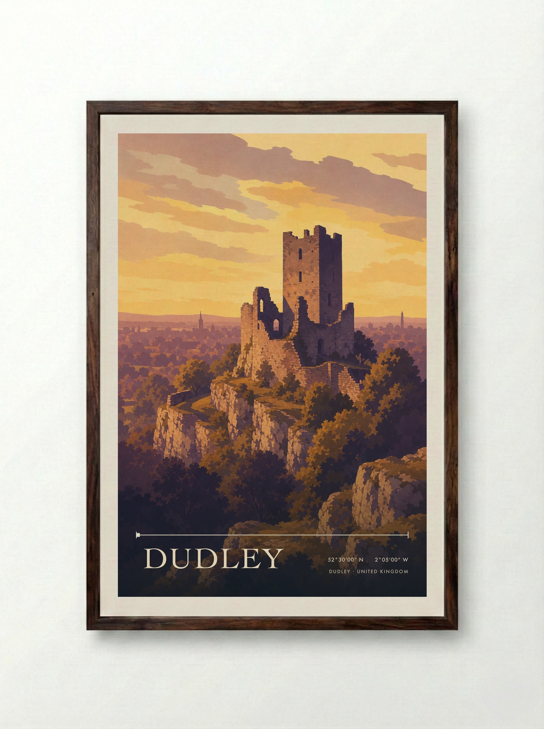 Dudley United Kingdom Travel Poster - Framed Print Dark Wood