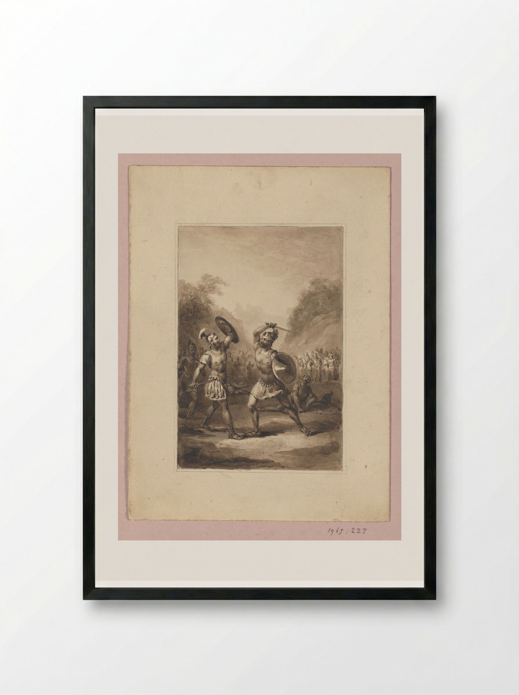 Duel tussen twee antieke soldaten - Johann Wilhelm Kaiser (I) - Framed Print Black