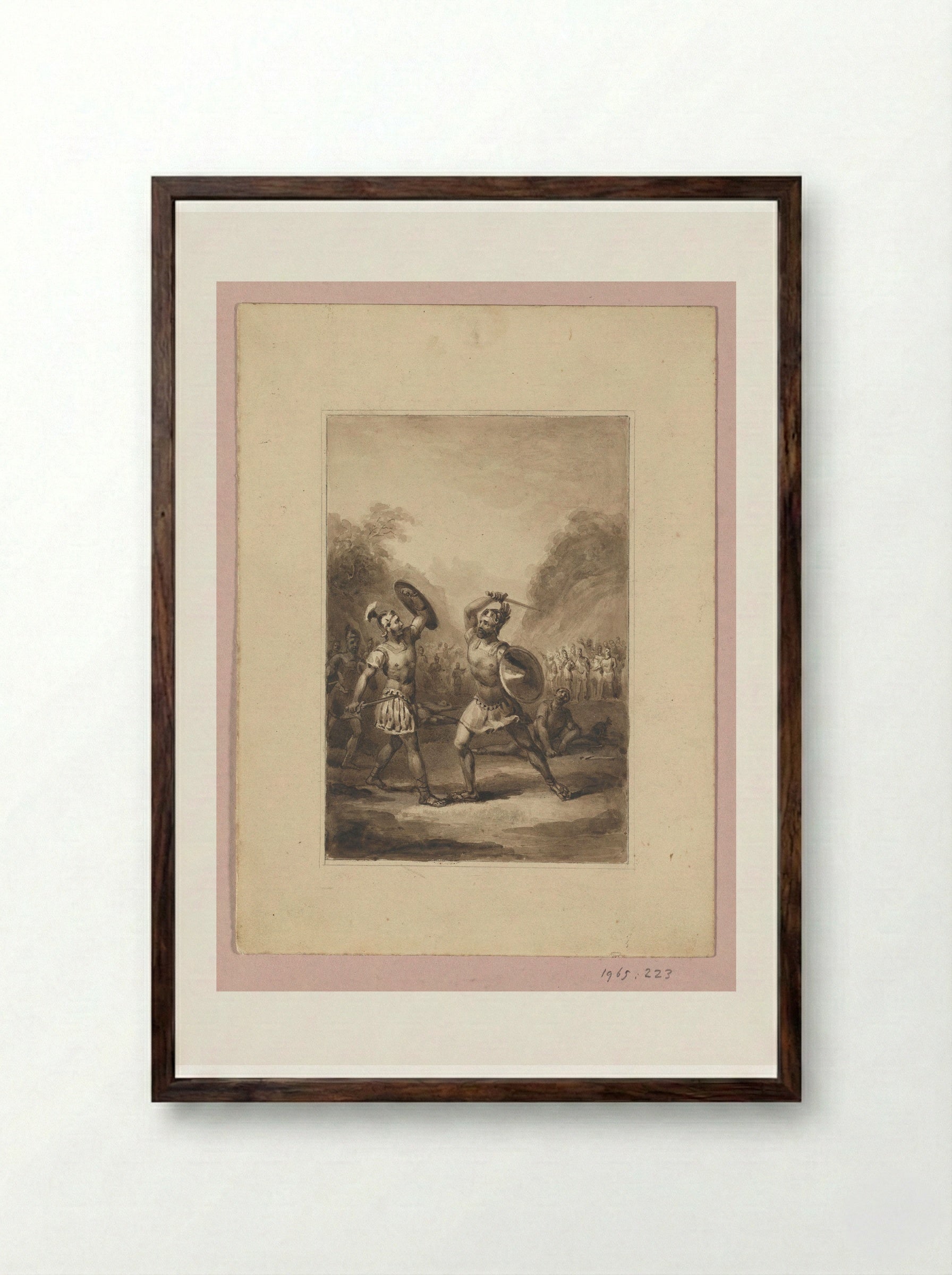 Duel tussen twee antieke soldaten - Johann Wilhelm Kaiser (I) - Framed Print Dark Wood