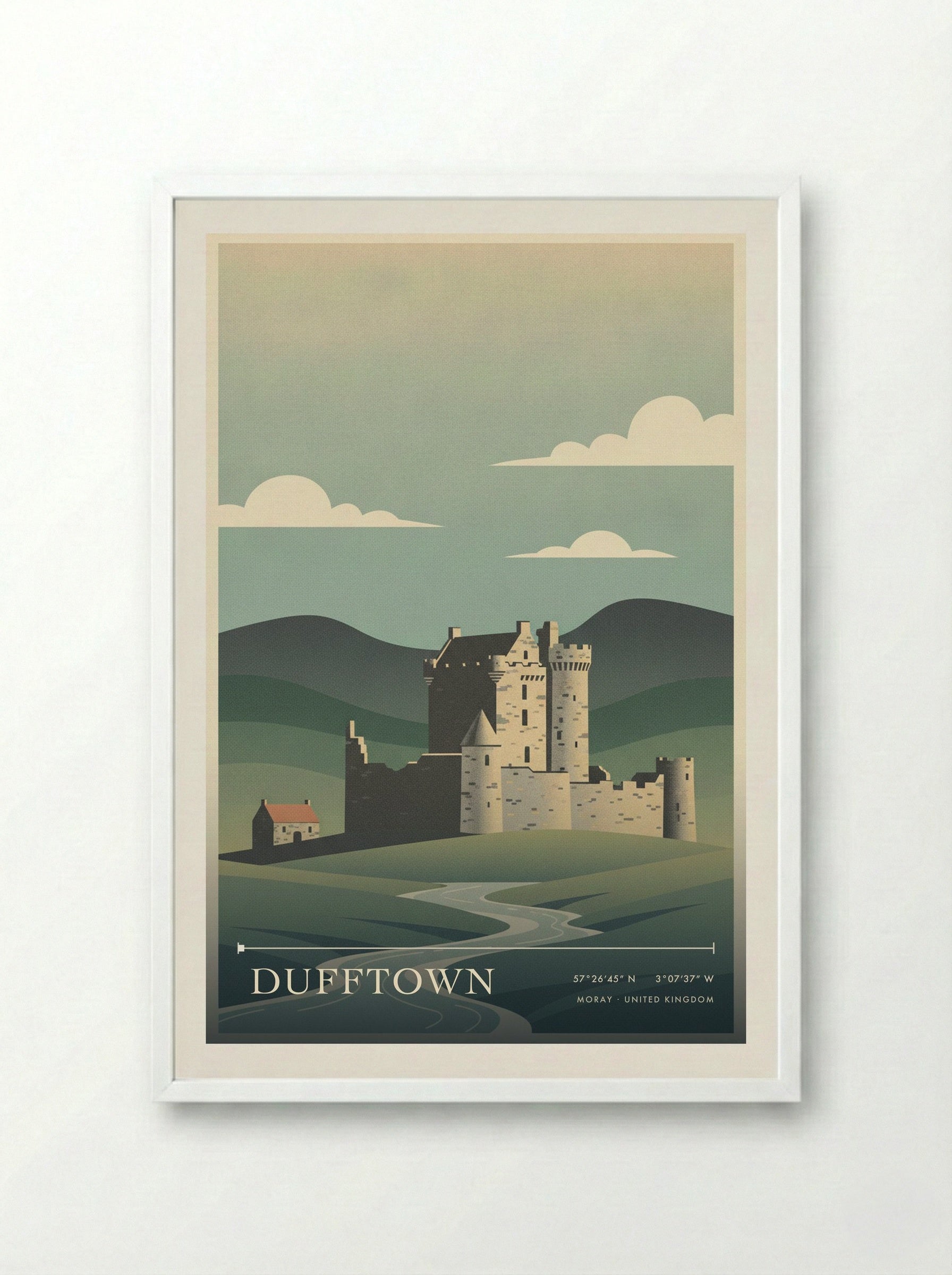 Dufftown Moray United Kingdom Travel Poster - Framed Print White