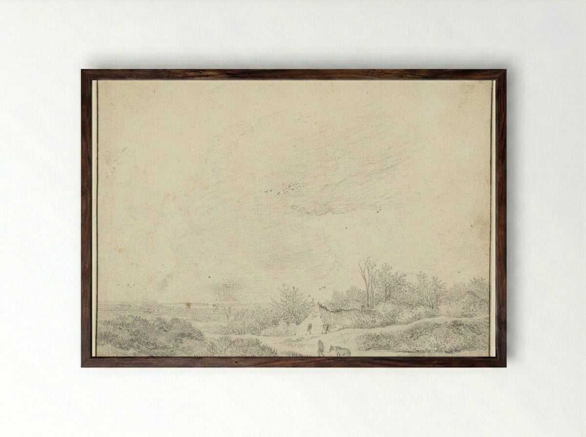 Duinlandschap met boerderijen - Guillam Du Bois - Framed Print Dark Wood