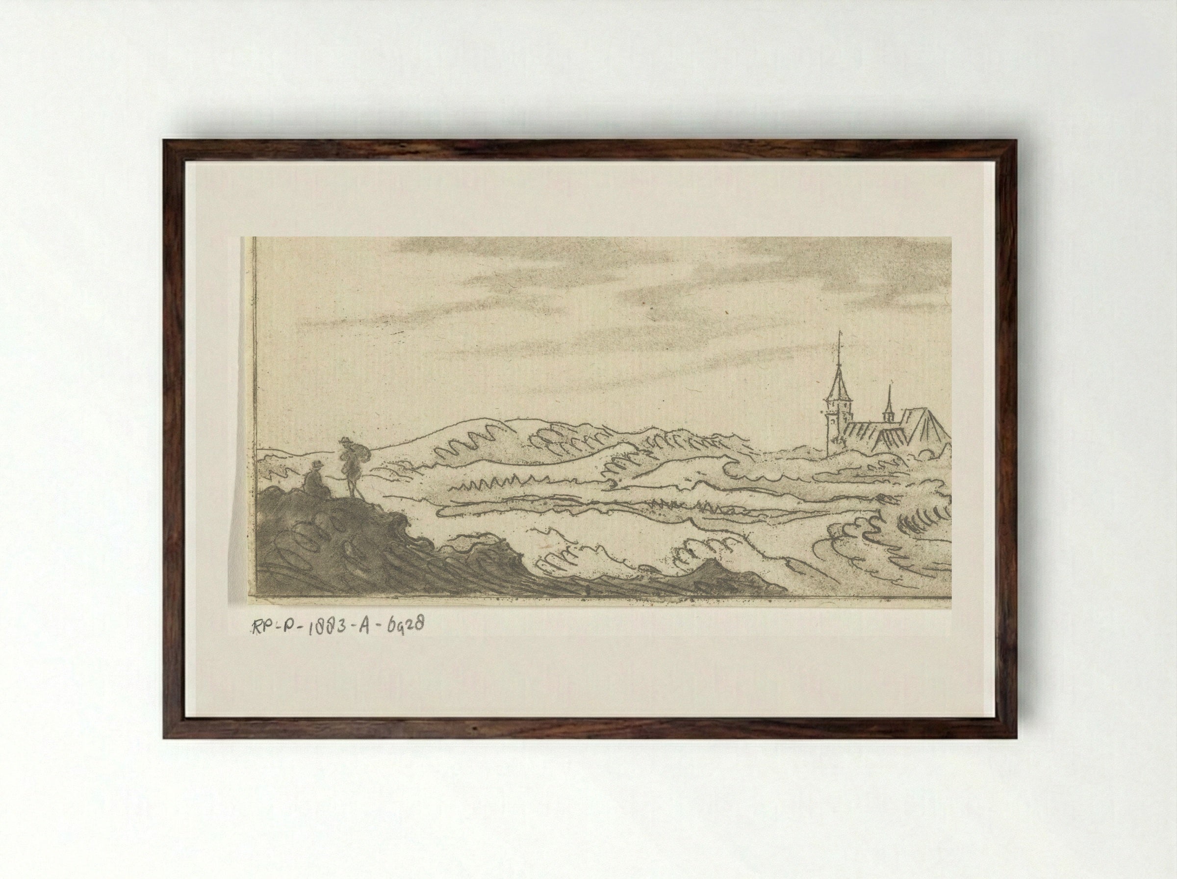 Duinlandschap met een kerk - Cornelis van Noorde - Framed Print Dark Wood