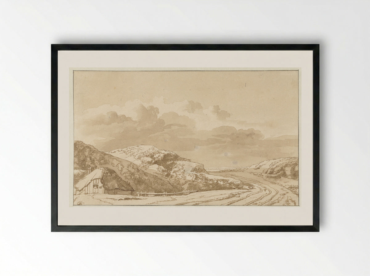Duinlandschap met huis en weg - Abraham Furnerius - Framed Print Black