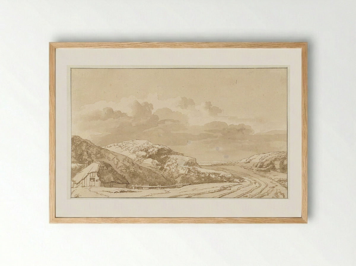 Duinlandschap met huis en weg - Abraham Furnerius - Framed Print Wood