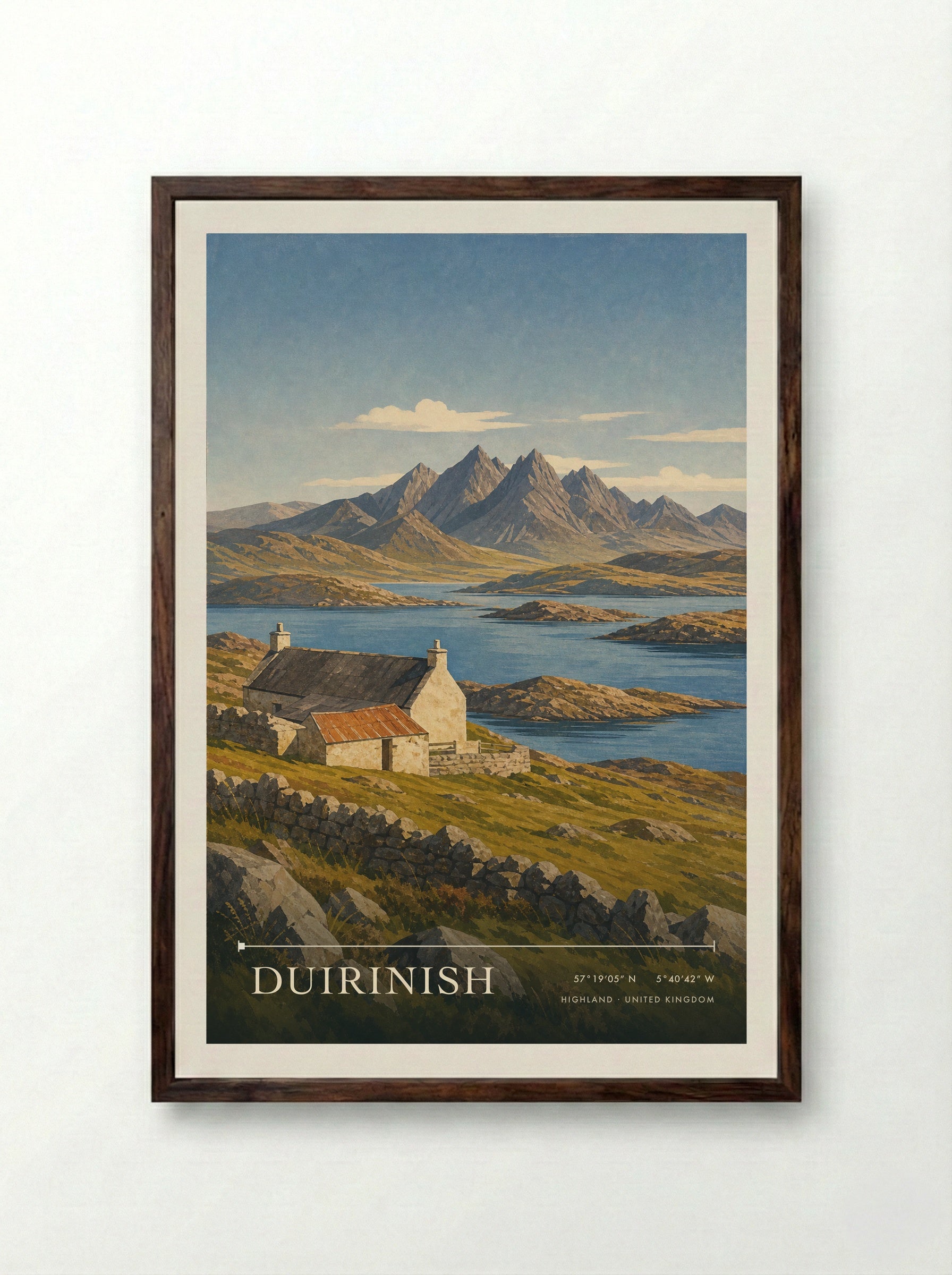Duirinish Highland United Kingdom Travel Poster - Framed Print Dark Wood