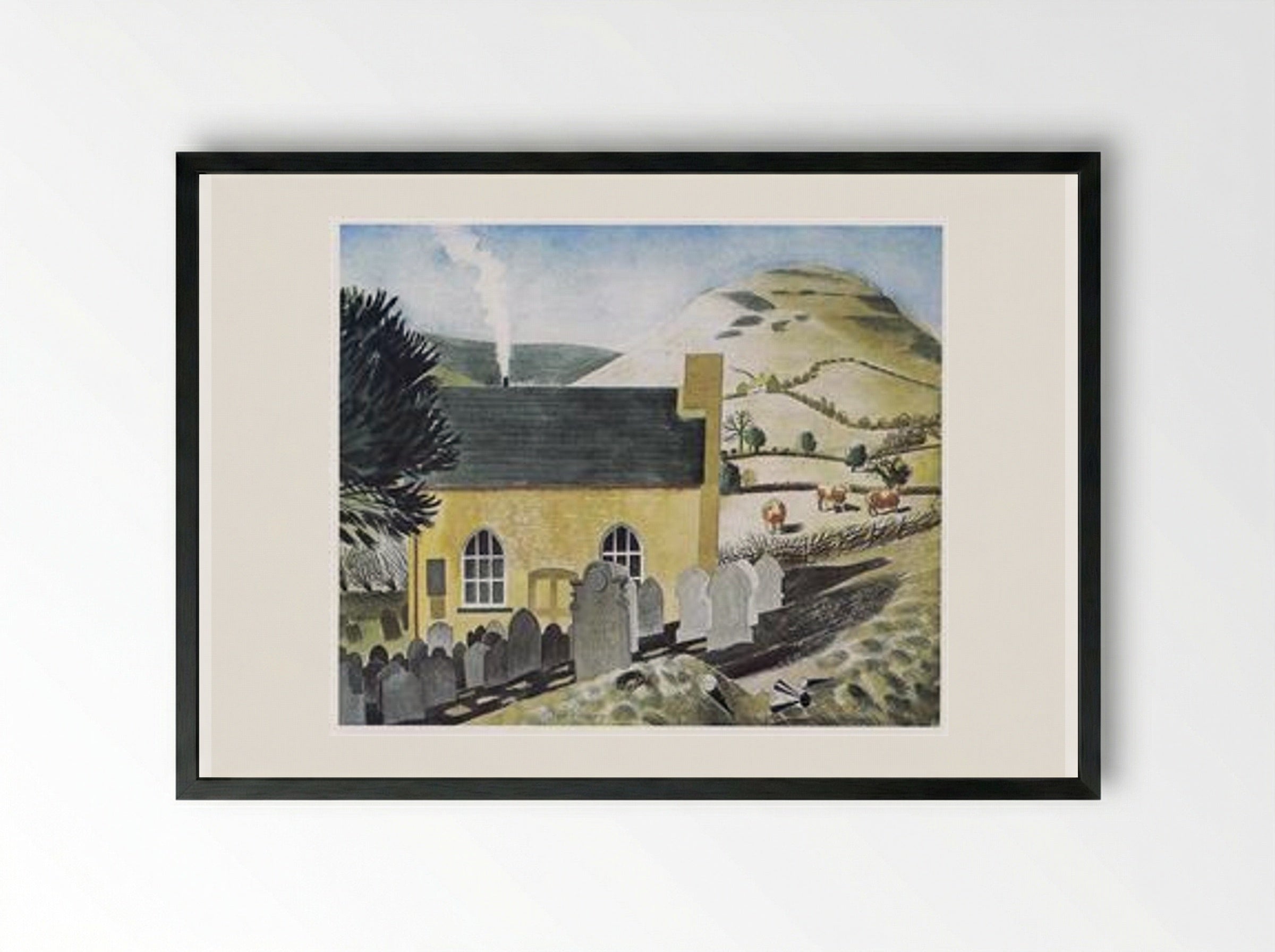 Duke of Hereford's Knob and Baptist Chapel at Capel-y-ffin - Eric Ravilious - Framed Print Black