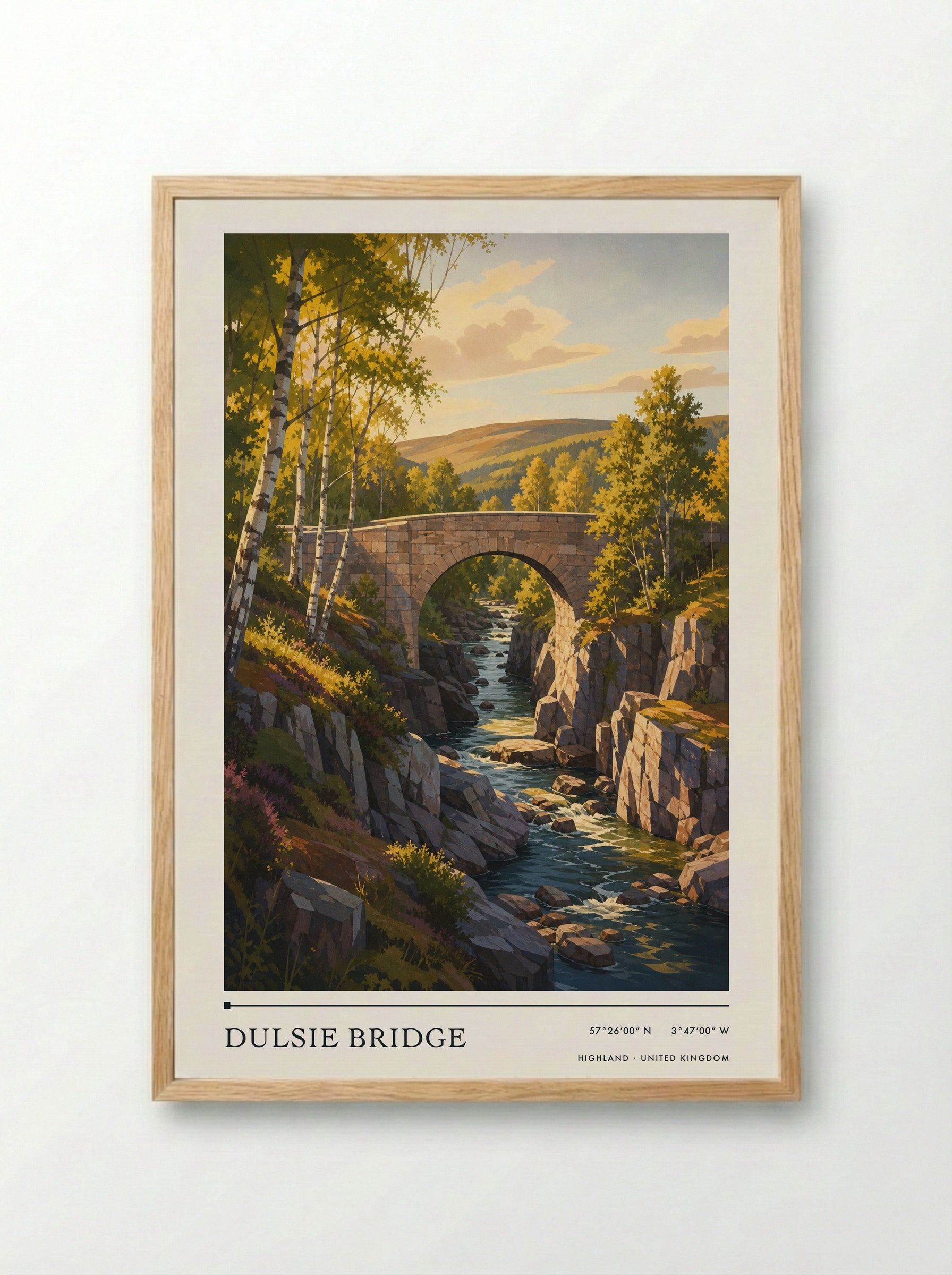 Dulsie Bridge Highland United Kingdom Travel Poster - Framed Print Wood