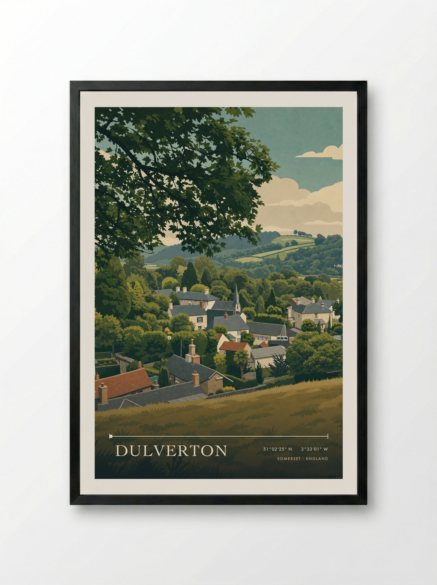 Dulverton Somerset England Travel Poster - Framed Print Black